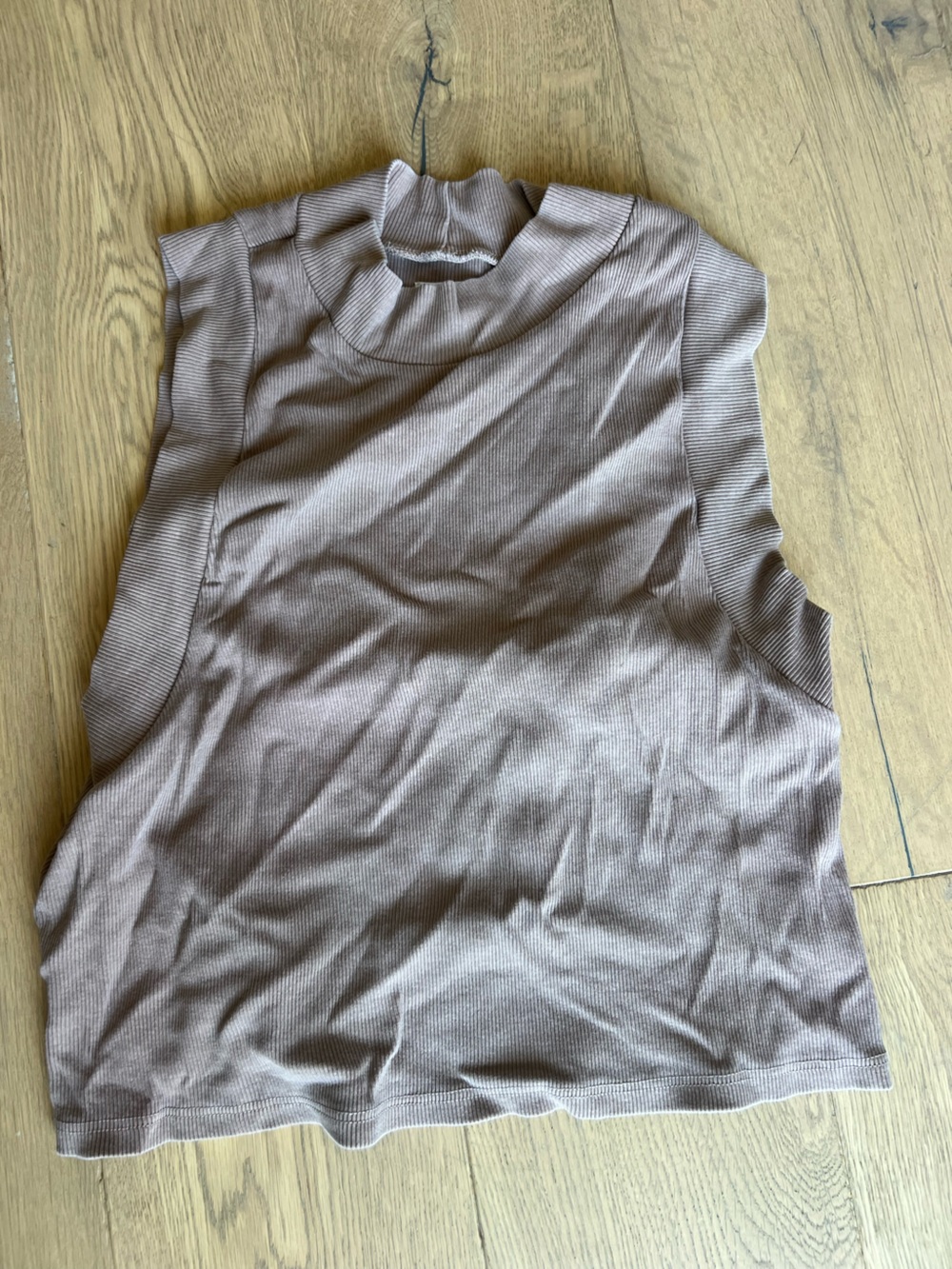 NSF Ribbed Sleeveless Mock Neck Tank - Taupe